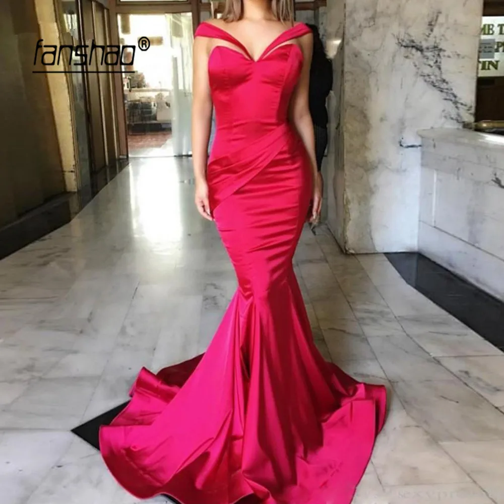 

Off the Shoulder Evening Dress Mermaid Satin Simple Special Occasion Islamic Dubai Saudi Arabic Long Prom Dress