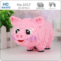hc 1017 animal world cartoon pig pink swine pet 3d model diy mini diamond blocks bricks building toy for children no box