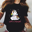 Новые футболки с графическим рисунком, женские футболки в стиле Харадзюку с изображением симпатичного, но психоединорога, женские топы, женская футболка