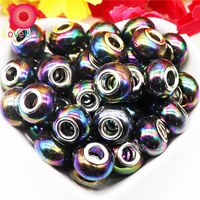 10pcs new acrylic handmade round rondelle big hole spacer beads murano charms for women jewelry fit pandora bracelet bangle