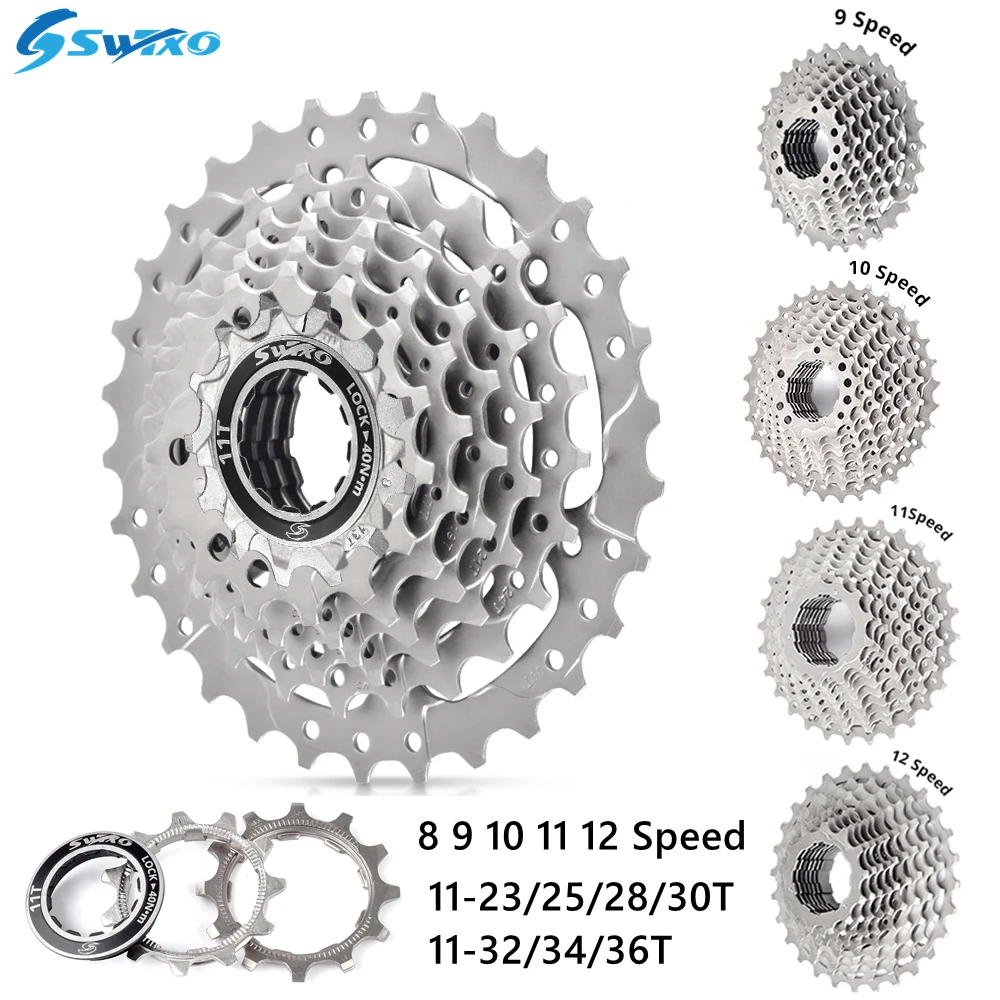 SWTXO Road Bike Cassette 8 9 10 11 12 Speed 11-23T/25T/28T/30T/32T/34T Bicycle Freewheel k7 12v 11v 10v MTB Sprocket for SHIMANO