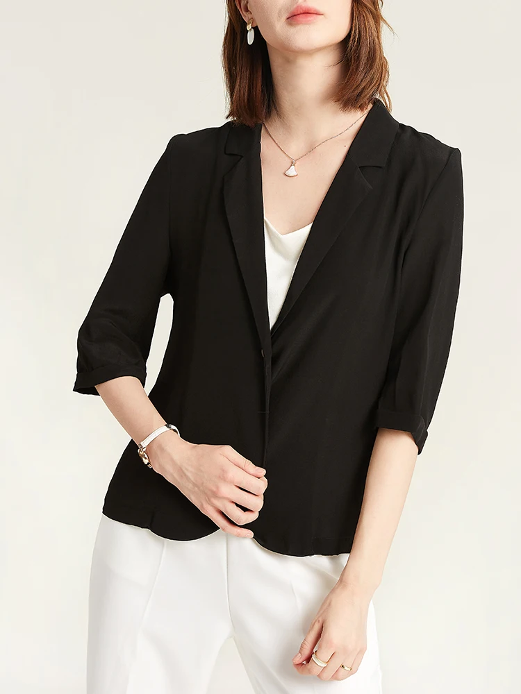 Black Silk Small Suit 2021 Fashion Women's Clothing Autumn 100% Natural Mulberry Silk Women's Clothing Suit Office Coat