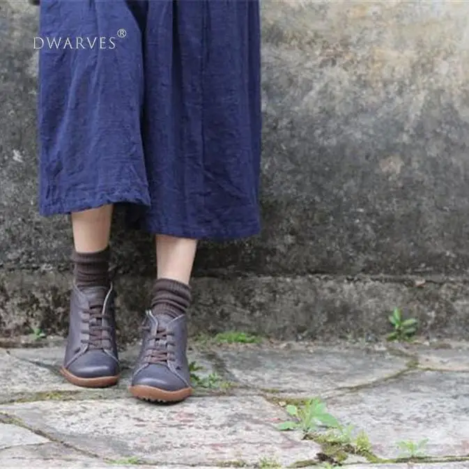 Женские кожаные ботильоны в стиле ретро с мехом ботинки на плоской подошве со