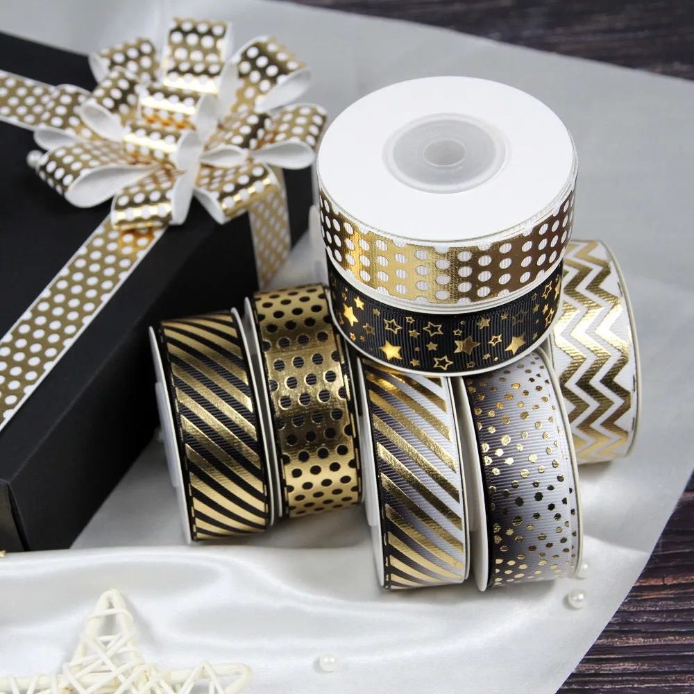 Золотая мини лента с узором в виде звезд 7/8 дюйма 22 мм волнами и полосками