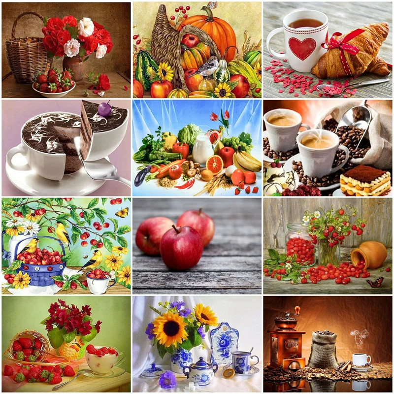 

Алмазная 5D Вышивка «сделай сам», натюрморт, цветок, фрукты, кофе, алмазная живопись, вышивка крестиком, мозаичное украшение