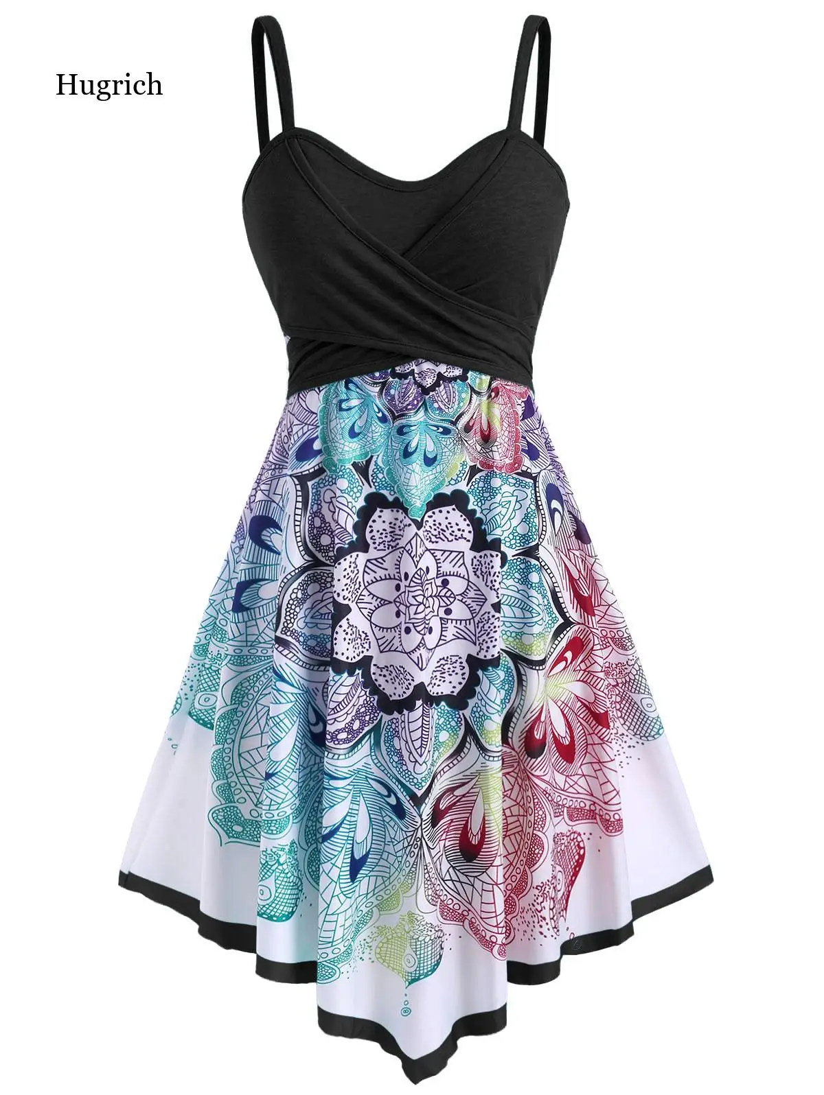 

Bohemian Dress Women Casual Flower Crossover Sleeveless Dress Spaghetti Strap Holiday Beach Dress