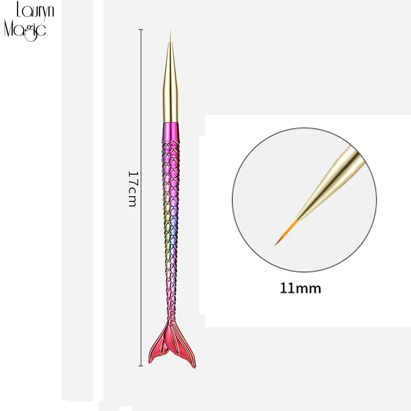 7/9/11mm Mermaid Gradient Pen Nail Art Brush Liner Line Stripe Fish Flower Painting Drawing Manicure Acrylic Tools Tips Design