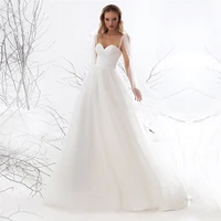 sexy spaghetti strips tulle a line wedding dress zipper back simple beach long women bridal gowns tulle pleated 2021 spring