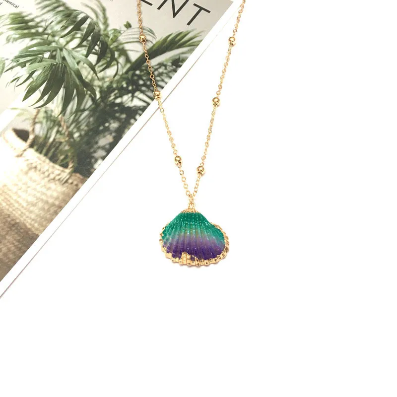 

Bohemian Beach Style SeaShell Pendant Long Necklaces Women Conch Shell Bead Chain Metal Choker Colorful Collar Party Jewelry