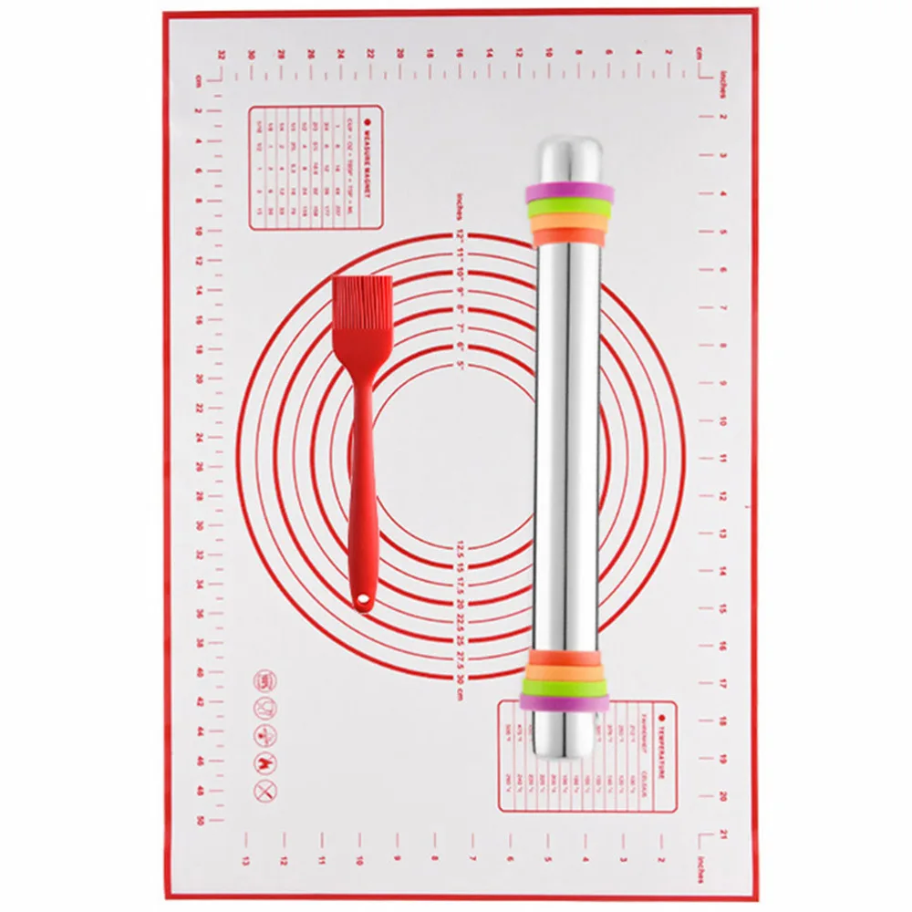 

1 Set/3pcs Stainless Steel Rolling Pin Adjustable Baking Roller with Brush Mat