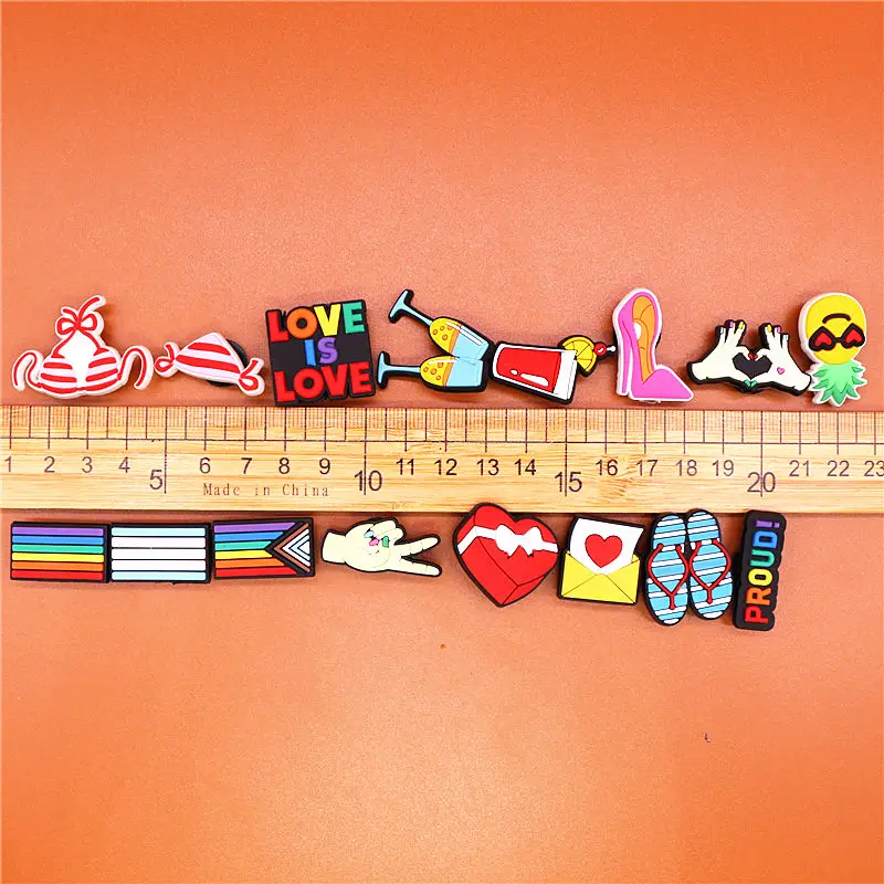 1pcs Summer Beach Serie Shoe Charms Love Swimsuit Flip Flops PVC Shoe Accessories Decoration Fit Croc Jibz Party Kids Gifts U291