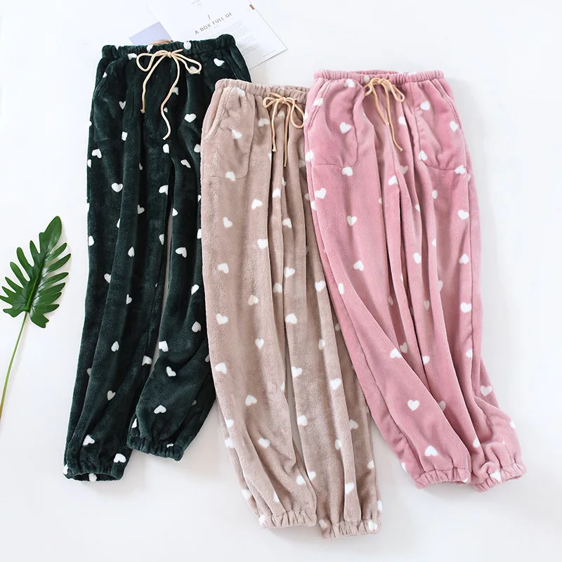 

Couple Coral Pile Pajama Pants Autumn/winter Flannel Keep Warm Women Long Sleep Bottoms Loose Lazy Thick Warm Men Home Trousers