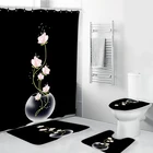 Занавеска для душа с черными цветами, набор для ванной, s-коврик, водонепроницаемая Нескользящая крышка для унитаза, ковер, экран для ванны, домашний декор