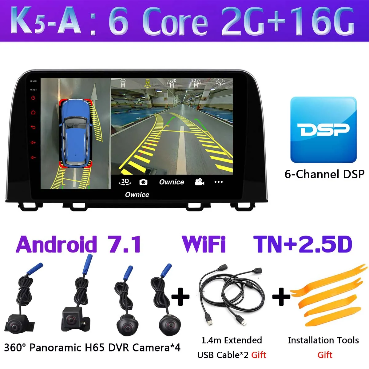 K5-A 360°4×DVR камера 1 Din камера Android 9,0 4G+ 64G SPDIF DSP CarPlay Автомобильный мультимедийный gps радио плеер для Honda CR-V CRV - Цвет: K5-A