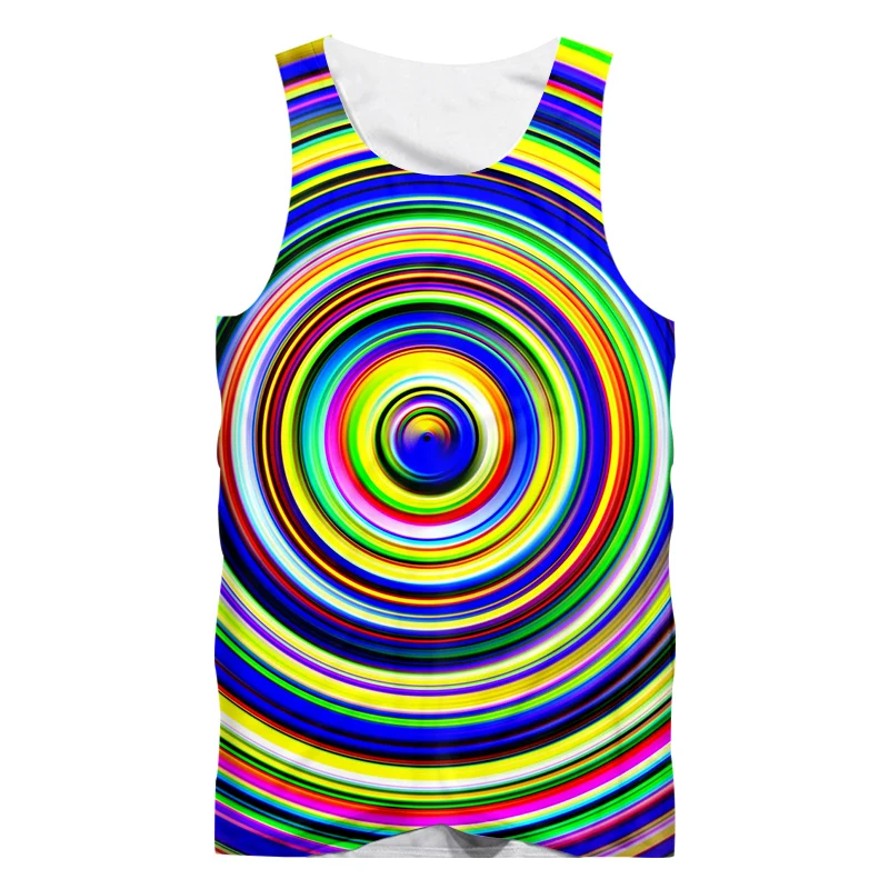 

IFPD EU Size New Harajuku Men's Casual Tank Top Cool 3D Print Abstract Color Swirl Dizzy Vest Mans Fit Slim Sleeveless Singlets