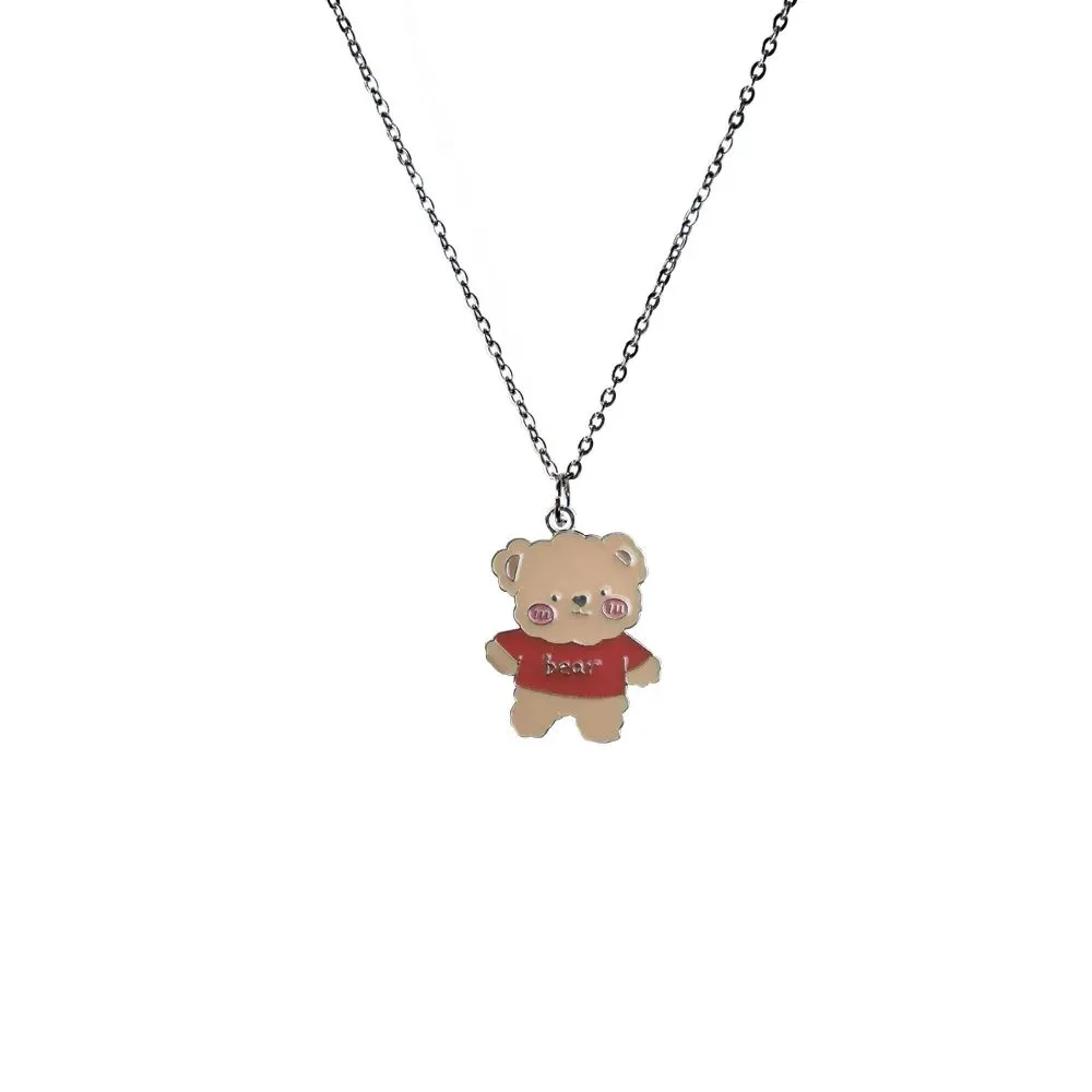 

Aesthetic red bear necklace Korean fashion cartoon cute and shy red face bear couple girlfriends pendant necklace for women