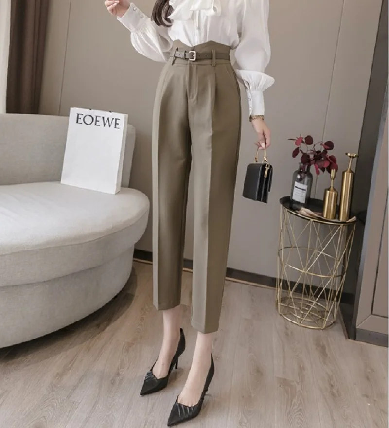 

2021 New Summer Fashion Women Business High Waist Work Pants OL Office Lady Candy Colors Green Pencil Trousers Suit