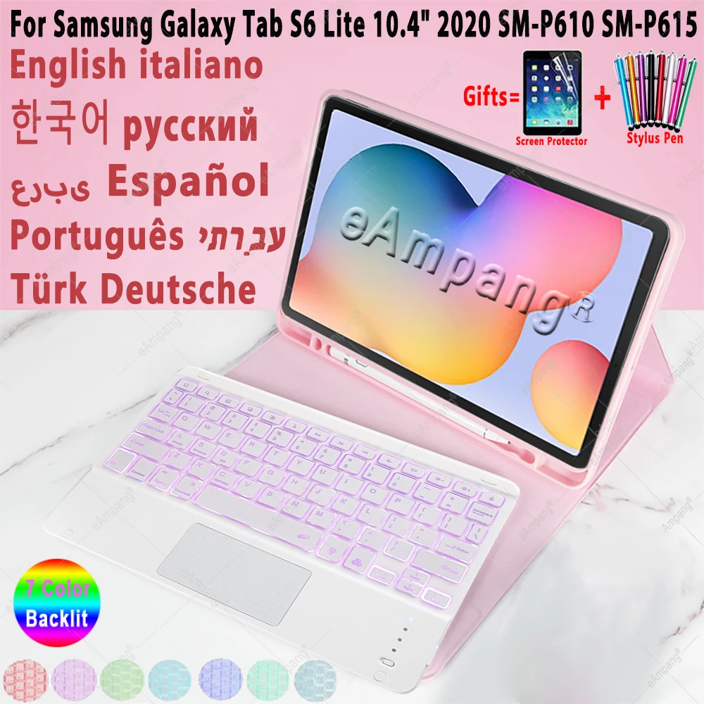 

Чехол-клавиатура для Samsung Tab S6 lite 10,4 SM-P610 SM-P615 чехол Корейская испанская арабская клавиатура для Samsung Tab S6 Lite Funda