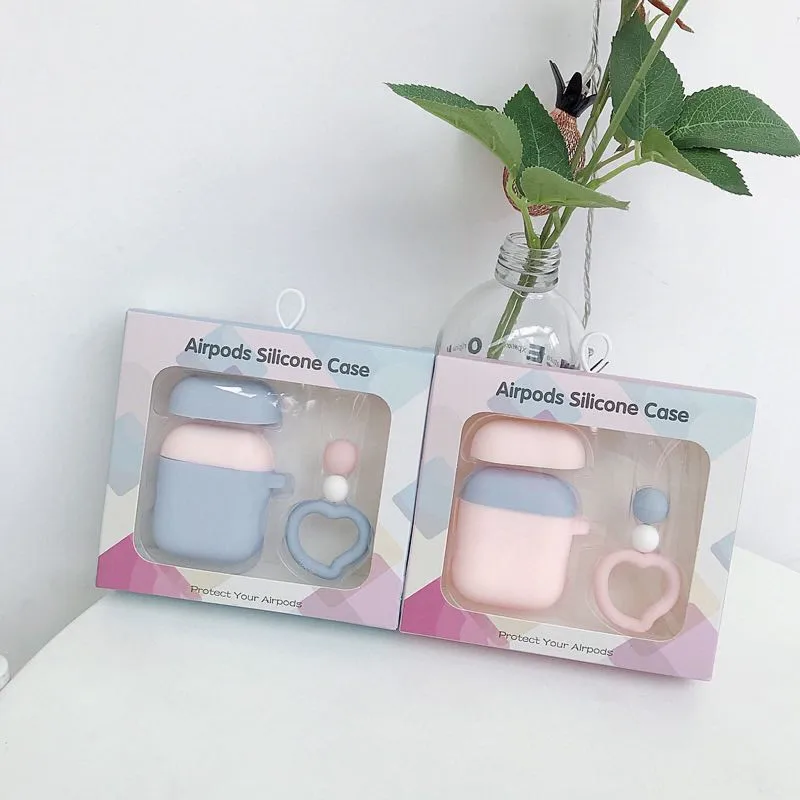 3D наушники чехол для Airpods чехол силиконовый 2-х цветный Kawaii чехол для MacBook Air стручки Apple IPhone х чехол для Earpods брелок для ключей