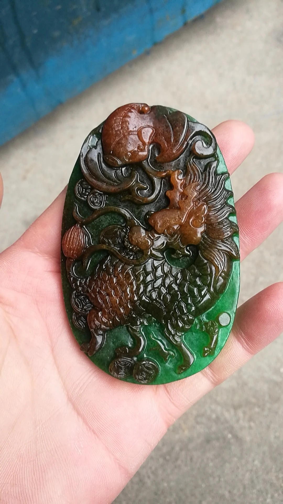 

Natural Double sided Hand-Carved Dragon Green Jade Pendant jade Pendant necklace for men women