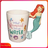 creative painted ceramic mermaid mug cartoon princess fishtail coffee cup water cup ins kawaii mug cool tazas