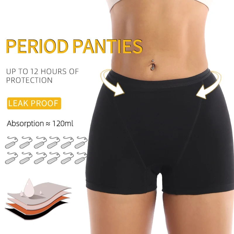 

Women Period Panties Heavy Flow Absorbency Boy Shorts Underwear 4-Layer Leak Proof Cotton Physiological Menstrual Boxer Briefs