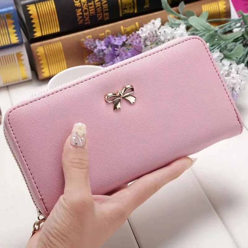 

Womens Wallets Purses Plaid PU Leather Bowknot Long Wallet Hasp Phone Bag Money Coin Pocket Card Holder Female Wallet Purse