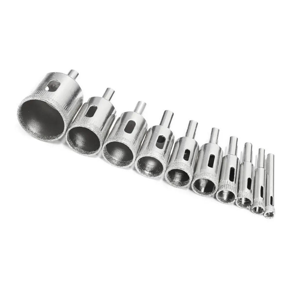 

10pcs Diamond Coated Drill Bit Set Tile Marble Glass Ceramic Hole Saw Drilling Bits For Power Tools 3mm-50mm