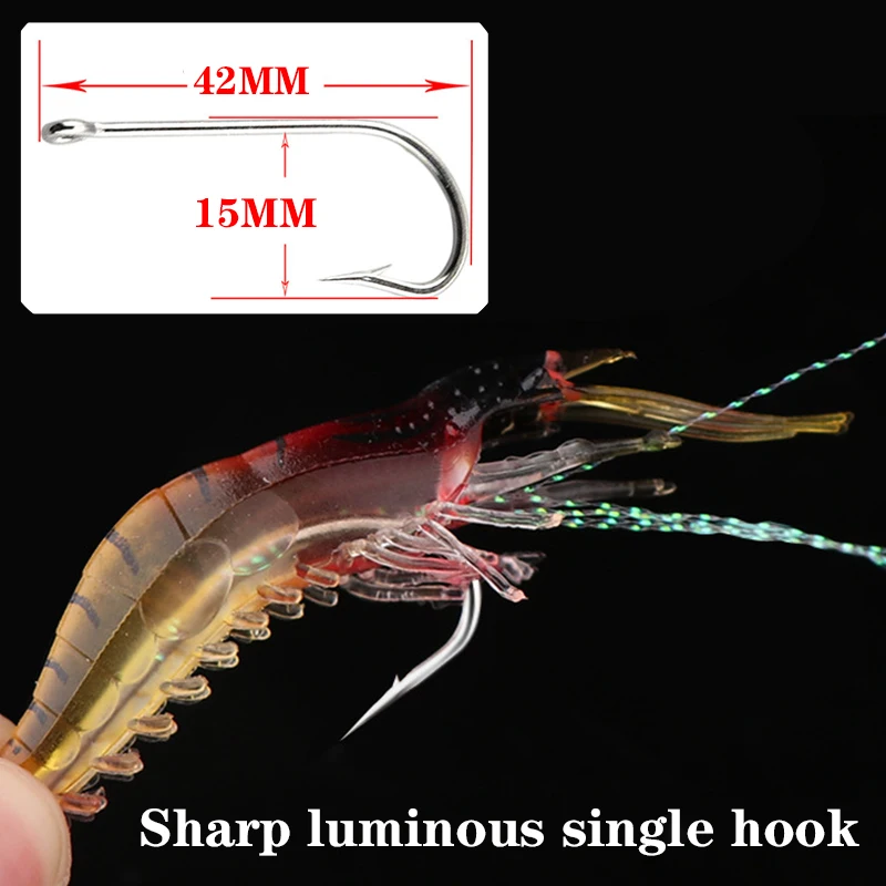 5Pcs Mixed Colors Silicone Fake Shrimp Soft Bait Artificial Sea Lure With Luminous Bead Swivels Hooks Sabiki Rig Fishing Tackle