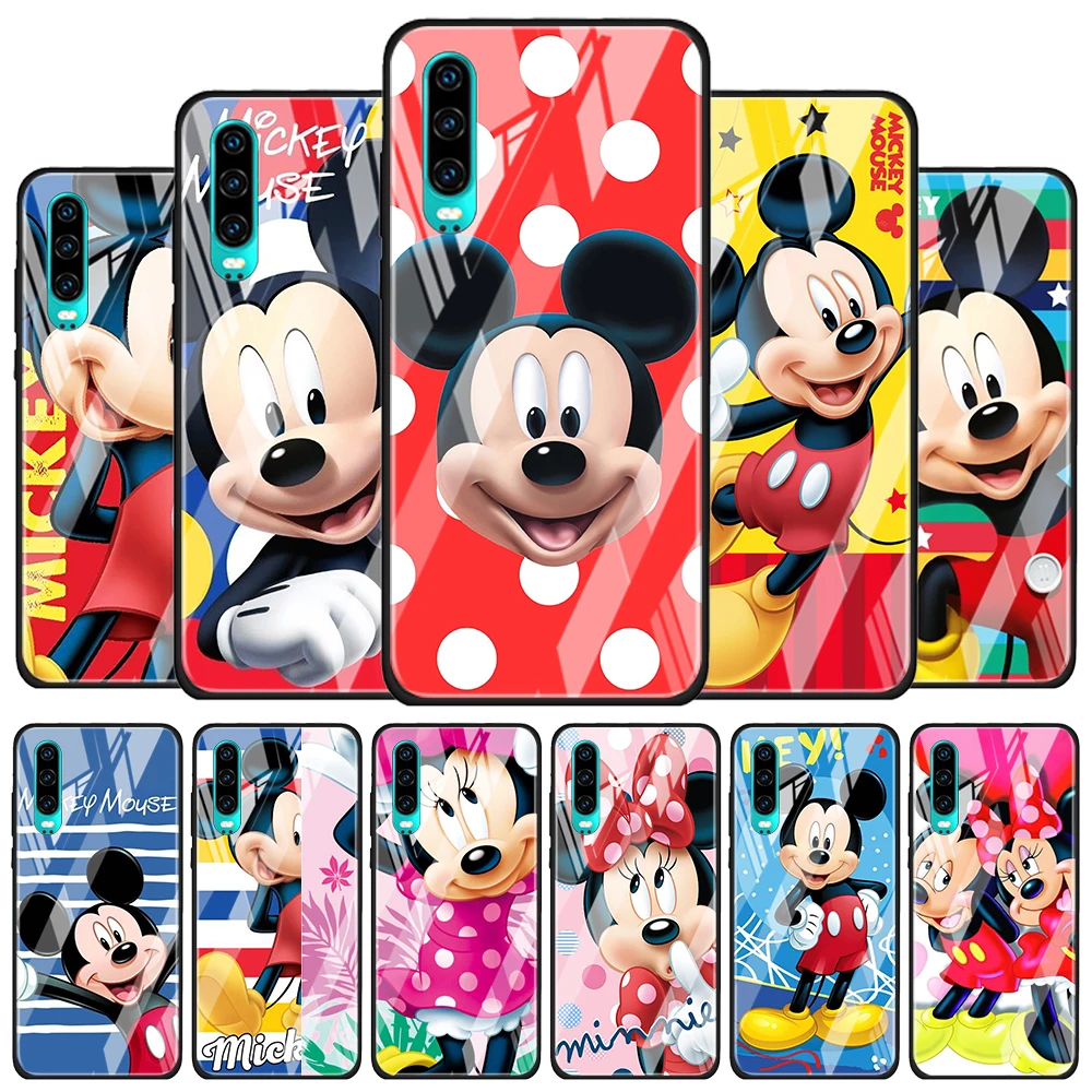 

Cute Mickey Disney Mouse for Huawei P40 P30 Pro Plus P20 P10 Lite P Smart Z 2021 2020 2019 Luxury Tempered Glass Phone Case