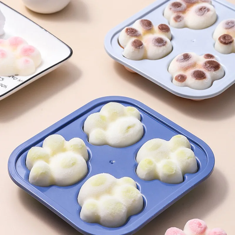 

4 cells Footprints Ice Cream Mold Ice Cube Tray Silicone Chocolate Popsicle Molds With Cover DIY Dessert Homemade Tools