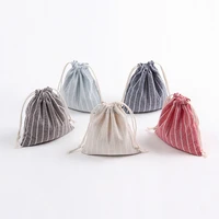 3pcsset japanese style printed drawstring bag draw pocket storage stripe pattern farmhouse style sack cotton fabric bags