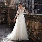 Элегантное свадебное платье трапециевидной формы, модель 2022 года, блестящее платье для невесты в стиле кантри с блестками, кружевное свадебное платье принцессы с V-образным вырезом и коротким рукавом