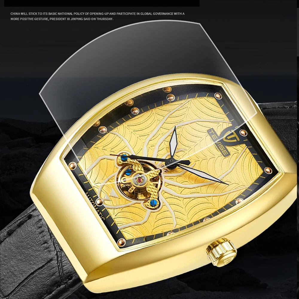 TEVISE Автоматические Мужские механические часы Spider Tourbillon Роскошные Золотые спортивные деловые военные мужские часы Relogio Masculino