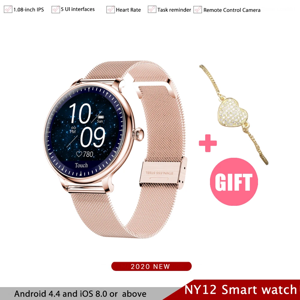 NY12 Elegant Smart Watch Women Reloj Inteligent Heartrate Monitor SmartWatch Mujer For Android IOS To Girls Girlfriend 2020 Gift |