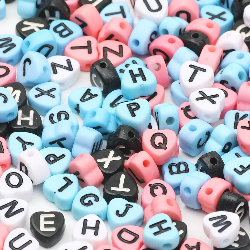 

7mm Mixed Heart Shape Letter Acrylic Beads Flat Round Alphabet Spacer Beads For Needlework Jewelry Making Diy Handmade Bracelet