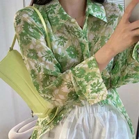 spring and summer new floral long sleeve thin shirt artistic style korean loose shirt top womens long sleeve chiffon tops
