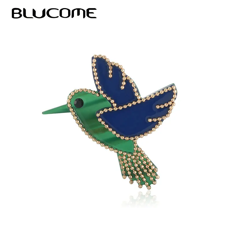 Blucome Lucky синие Акриловые броши в виде птиц для женщин и мужчин высокое качество золотые бусины хрустальные броши в виде животных брошь для вечеринки булавки подарки