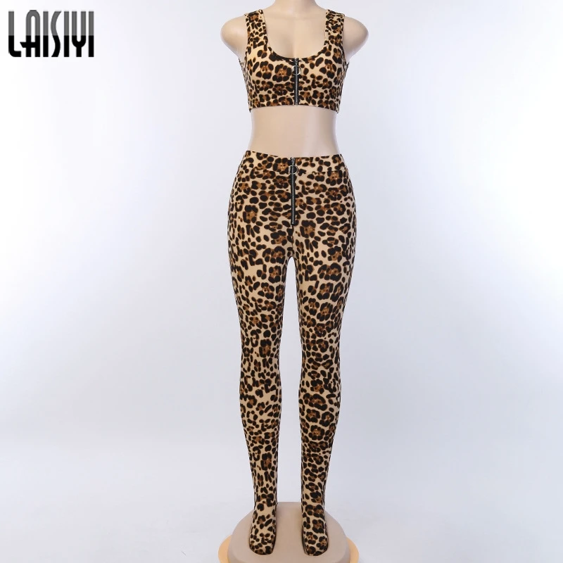 Leopard02 LAISIYI Мода Змея 2 комплект из двух предметов для женщин осень зима одно плечо укороченный топ Высокая талия юбка Сексуальная Клубная одежда костюмы с принтом - Цвет: Leopard02