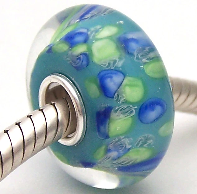 

PJG1823 100% S925 Sterling Silver Beads Murano Glass beads Fit European Charms Bracelet charms diy jewelry Lampwork GlassBeads