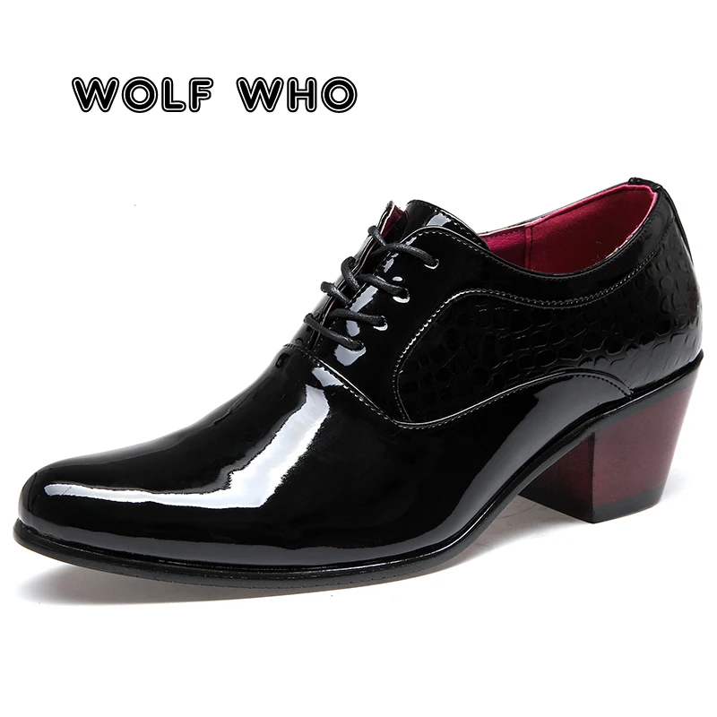 

Роскошные мужские свадебные туфли WOLF WHO, глянцевые кожаные туфли на высоком каблуке 6 см, Модные Туфли-оксфорды с острым носком, обувь для вечерние ринки и выпускного