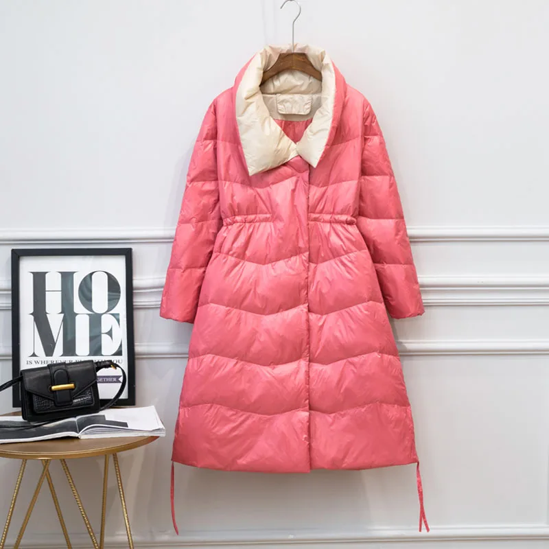 2019 новая зимняя куртка женская длинная пуховая парка белая на утином пуху