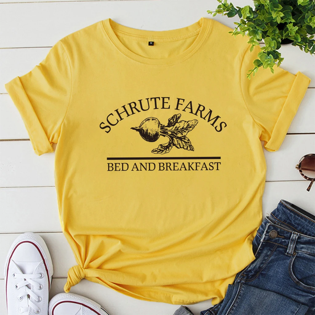 

Schrute Farms Bed and Breakfast Women's Tshirts Radish Print Funny Cute Short Sleeve Tees Tops Harajuku Loose Femme T-shirts