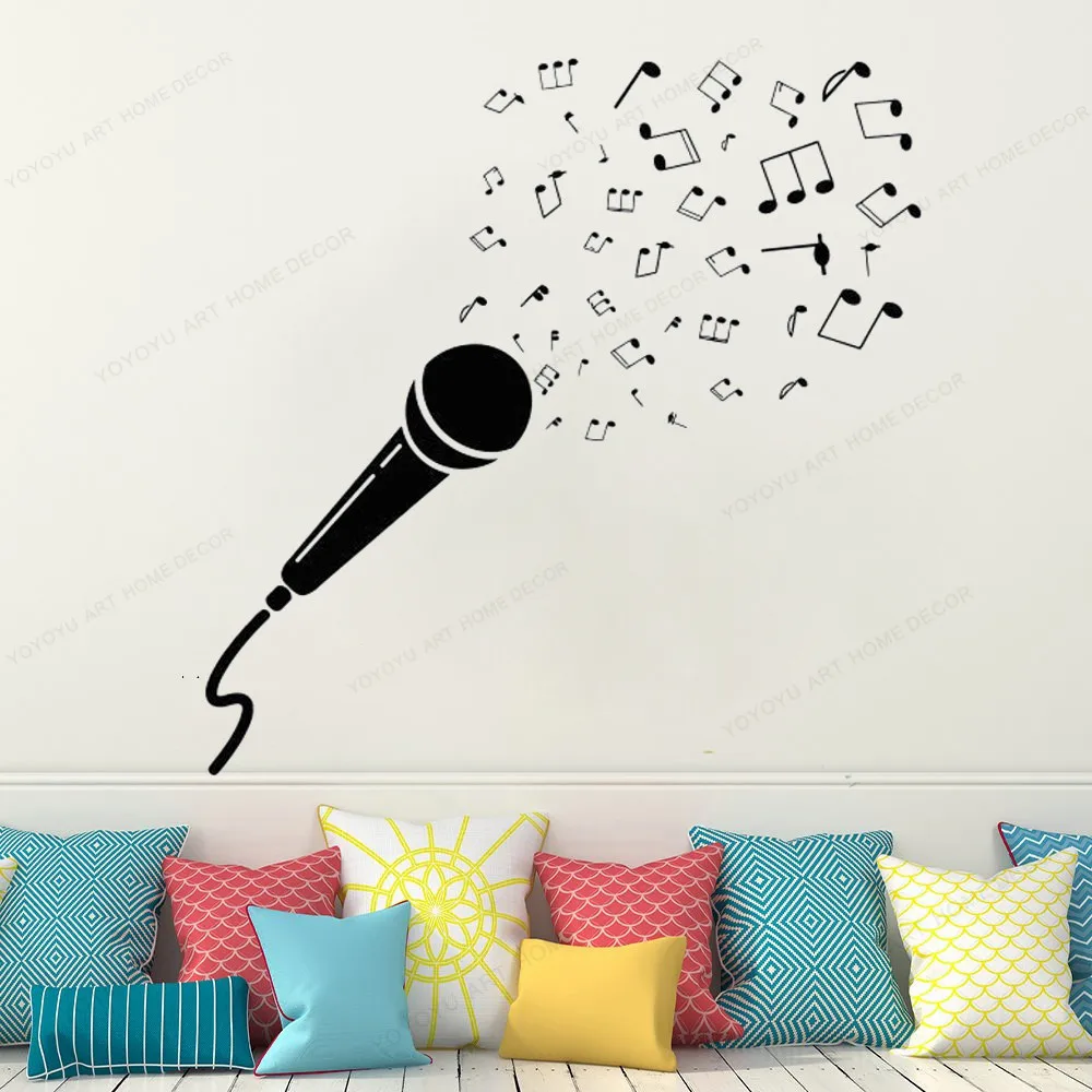 Microphone Wall sticker vinyl Music Decor Instrument Decal home decor removable art mural HJ638  Дом и