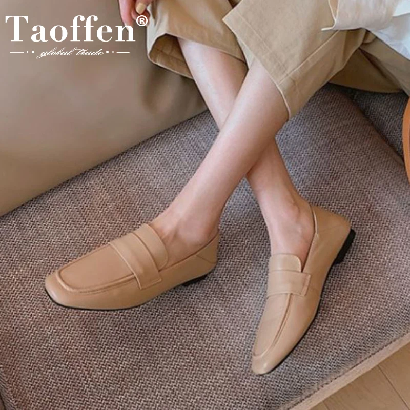 

Taoffen Size 33-40 Real Leather Flats Women Shoes Slip On Shallow Loafers Casual Spring Ins Fashion Female Ladies Footwear