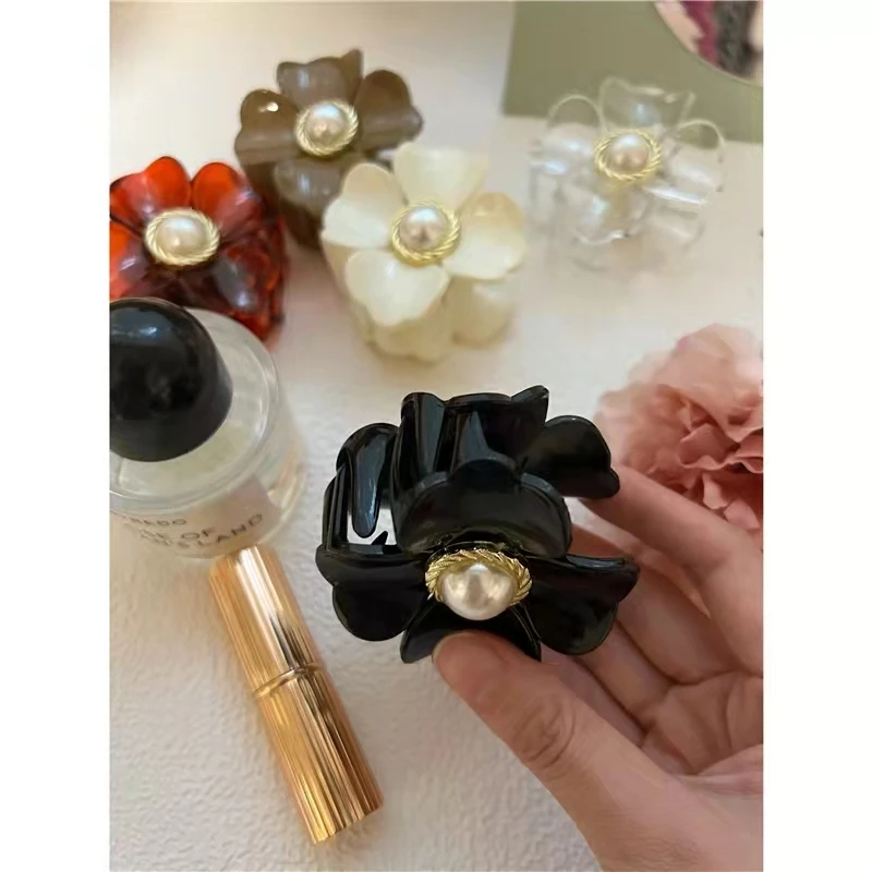 Женская заколка для волос Винтажная с цветами и жемчужинами в Корейском стиле из