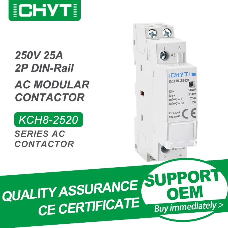 

Free Shipping CHYT KCH8-25 2P 2NO 2NC or 1NO 1NC AC 250V 25A Electric Din Rail Mounted Household Modular Contactor