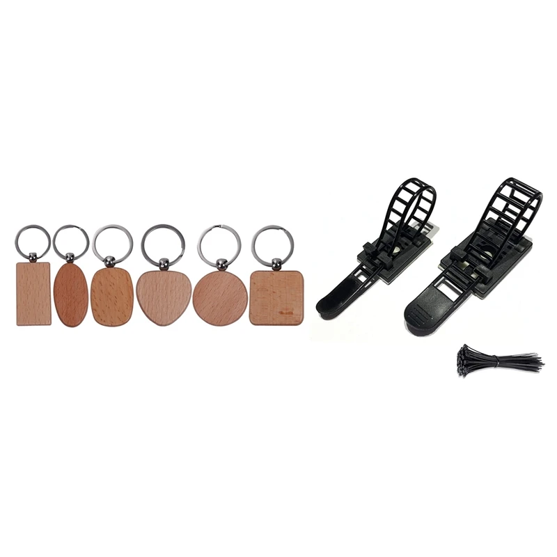 

20 Pcs Blank Wood Wooden Keychain with 50 Pcs 2 Size Adjustable Adhesive Cable Ties Cable Clips Wire Strap