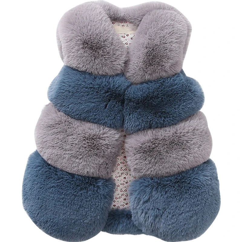 

2019 Autumn Winter Little Girls Faux Rabbit Fur Vest Patchworked Toddler Girls Stripes Waistcoats Princess Fashion Fur Vest Pink