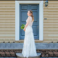 glamorous new white mermaid lace illusion back wedding dresses for bride cap sleeves v neckline bridal wedding gowns appliqued